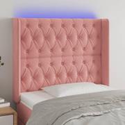 vidaXL Sänggavel LED rosa 103x16x118/128 cm sammet