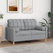 vidaXL 2-sits soffa med prydnadskuddar ljusgrå 120 cm tyg