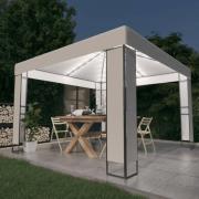 vidaXL Paviljong med dubbeltak och ljusslinga LED 3x3 m vit