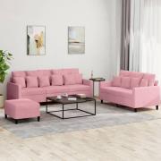 vidaXL Soffgrupp med dynor 3 delar rosa sammet