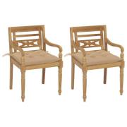 vidaXL Bataviastolar 2 st med beige dynor massiv teak