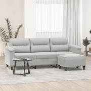 vidaXL 3-sitssoffa med fotpall ljusgrå 180 cm mikrofibertyg