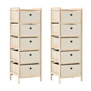 vidaXL Förvaringshyllor 2 st med 5 tygkorgar cederträ beige