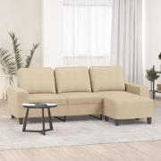 vidaXL 3-sitssoffa med fotpall Gräddvit 180 cm tyg