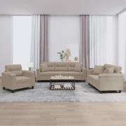 vidaXL Soffgrupp med kuddar 3 delar Taupe mikrofibertyg