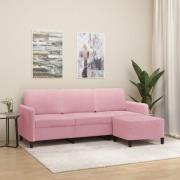 vidaXL 3-sitssoffa med fotpall rosa 180 cm sammet