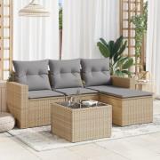 vidaXL Soffgrupp för trädgården med dynor 5 delar beige konstrotting