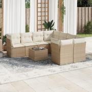vidaXL Soffgrupp för trädgården med dynor 9 delar beige konstrotting