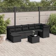 vidaXL Loungegrupp för trädgården med dynor 8 delar svart konstrotting