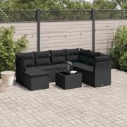 vidaXL Loungegrupp för trädgården med dynor 8 delar svart konstrotting