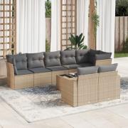 vidaXL Soffgrupp för trädgården med dynor 9 delar beige konstrotting