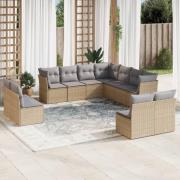 vidaXL Loungegrupp för trädgården m. dynor 11 delar beige konstrotting