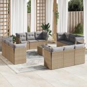 vidaXL Soffgrupp för trädgården med dynor 13 delar beige konstrotting