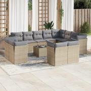 vidaXL Soffgrupp för trädgården med dynor 13 delar beige konstrotting