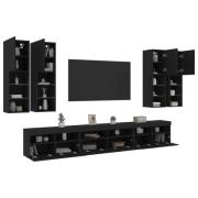 vidaXL Väggmonterade tv-skåp 7 delar med LEDs svart