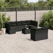 vidaXL Loungegrupp 10 delar med svarta dynor konstrotting