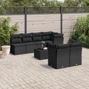 vidaXL Loungegrupp för trädgården med dynor 8 delar svart konstrotting