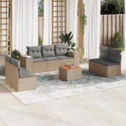 vidaXL Matgrupp för trädgården med dynor 8 delar beige konstrotting