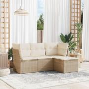 vidaXL Soffgrupp för trädgård med dynor 4 delar beige konstrotting