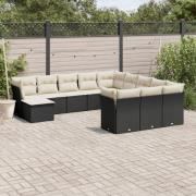 vidaXL Loungegrupp med dynor 12 delar svart konstrotting