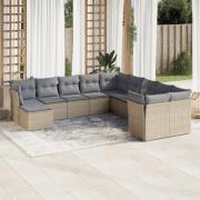 vidaXL Loungegrupp för trädgården m. dynor 11 delar beige konstrotting