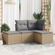 vidaXL Soffgrupp för trädgård med dynor 4 delar beige konstrotting