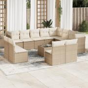 vidaXL Soffgrupp för trädgården med dynor 13 delar beige konstrotting