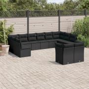vidaXL Loungegrupp med dynor 12 delar svart konstrotting