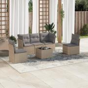 vidaXL Soffgrupp för trädgården med dynor 6 delar beige konstrotting