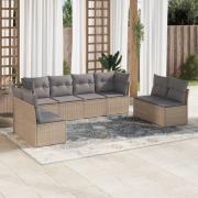 vidaXL Matgrupp för trädgården med dynor 8 delar beige konstrotting