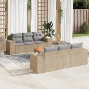 vidaXL Matgrupp för trädgården med dynor 7 delar beige konstrotting
