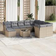 vidaXL Loungegrupp för trädgården m. dynor 11 delar beige konstrotting