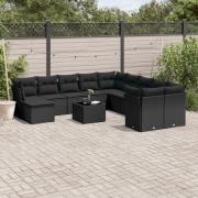 vidaXL Loungegrupp med dynor 12 delar svart konstrotting