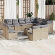 vidaXL Soffgrupp för trädgården med dynor 13 delar beige konstrotting