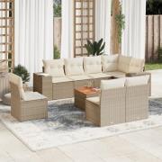 vidaXL Soffgrupp för trädgården med dynor 9 delar beige konstrotting