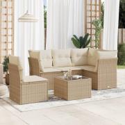 vidaXL Soffgrupp för trädgården med dynor 6 delar beige konstrotting