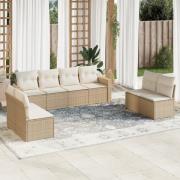 vidaXL Soffgrupp för trädgården med dynor 9 delar beige konstrotting