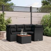 vidaXL Loungegrupp för trädgården med dynor 5 delar svart konstrotting