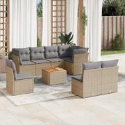 vidaXL Soffgrupp för trädgården med dynor 9 delar beige konstrotting