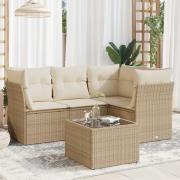 vidaXL Soffgrupp för trädgården med dynor 5 delar beige konstrotting