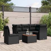 vidaXL Loungegrupp med dynor 6 delar svart konstrotting