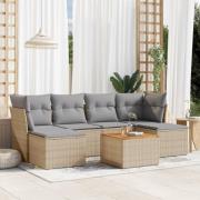 vidaXL Matgrupp för trädgården med dynor 7 delar beige konstrotting