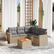 vidaXL Soffgrupp för trädgården med dynor 6 delar beige konstrotting