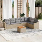 vidaXL Matgrupp för trädgården med dynor 8 delar beige konstrotting