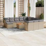 vidaXL Soffgrupp för trädgården med dynor 13 delar beige konstrotting