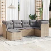 vidaXL Soffgrupp för trädgården med dynor 6 delar beige konstrotting