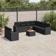vidaXL Loungegrupp 10 delar med svarta dynor konstrotting