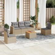 vidaXL Soffgrupp för trädgården med dynor 6 delar beige konstrotting
