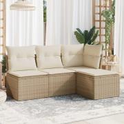 vidaXL Soffgrupp för trädgård med dynor 4 delar beige konstrotting