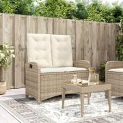 vidaXL Justerbar trädgårdsbänk med dynor beige konstrotting